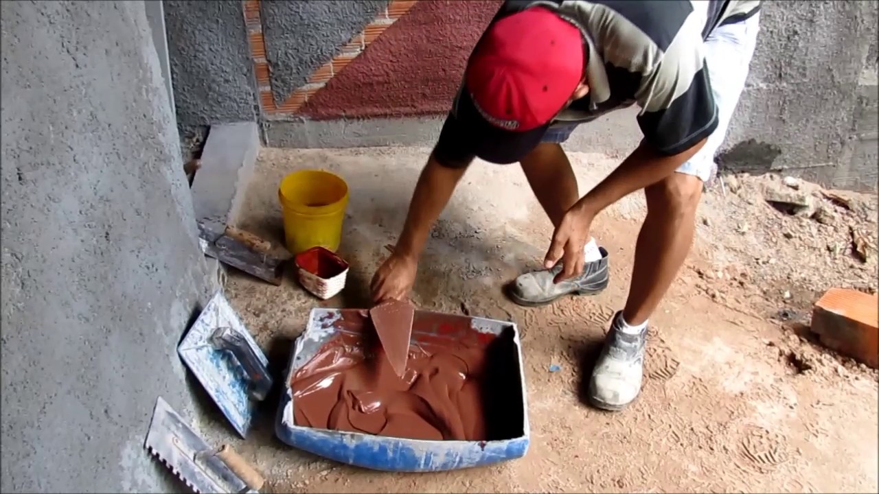 CIMENTO QUEIMADO COM PIGMENTO XADREZ VERMELHO - RA CONSTRUÇÃO.
