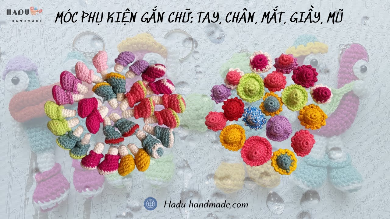 #148. Hướng Dẫn Móc phụ kiện gắn chữ| Móc chữ| Móc giầy| Móc mũ| Hadu handmade| Hadu09| Hadu crochet
