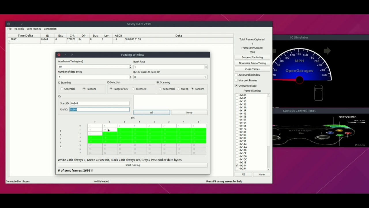 CAN Fuzzing using SavvyCAN on ICSim