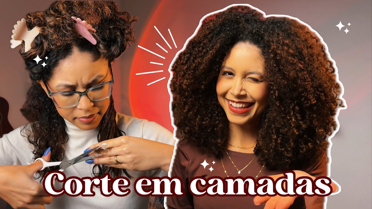CORTEI MEU CABELO CACHEADO SOZINHA EM CASA | Tutorial completo corte em camadas altas✂️