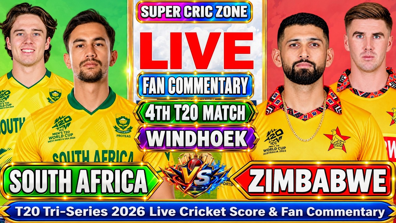 South Africa vs Zimbabwe, 4th Match | T20I Tri-Series 2026 | Live Cricket score & Fan Commentary