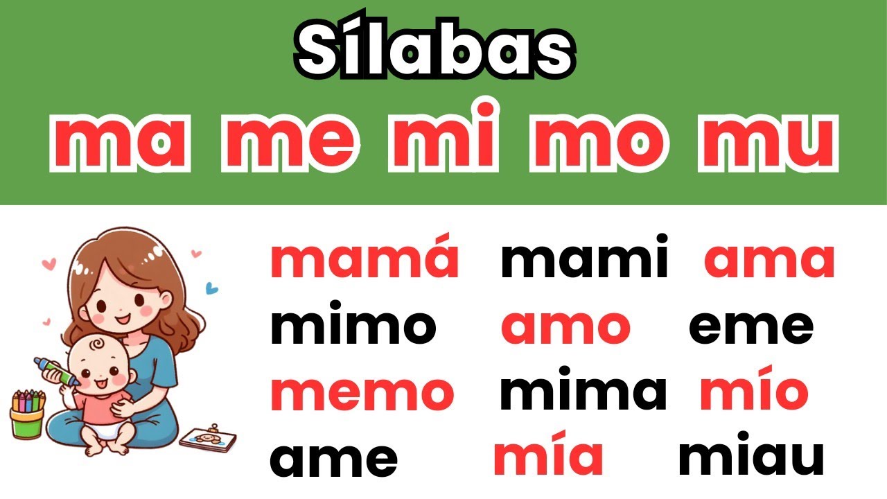 Sílabas ma me mi mo mu para niños. Aprender a leer lección 2. la m