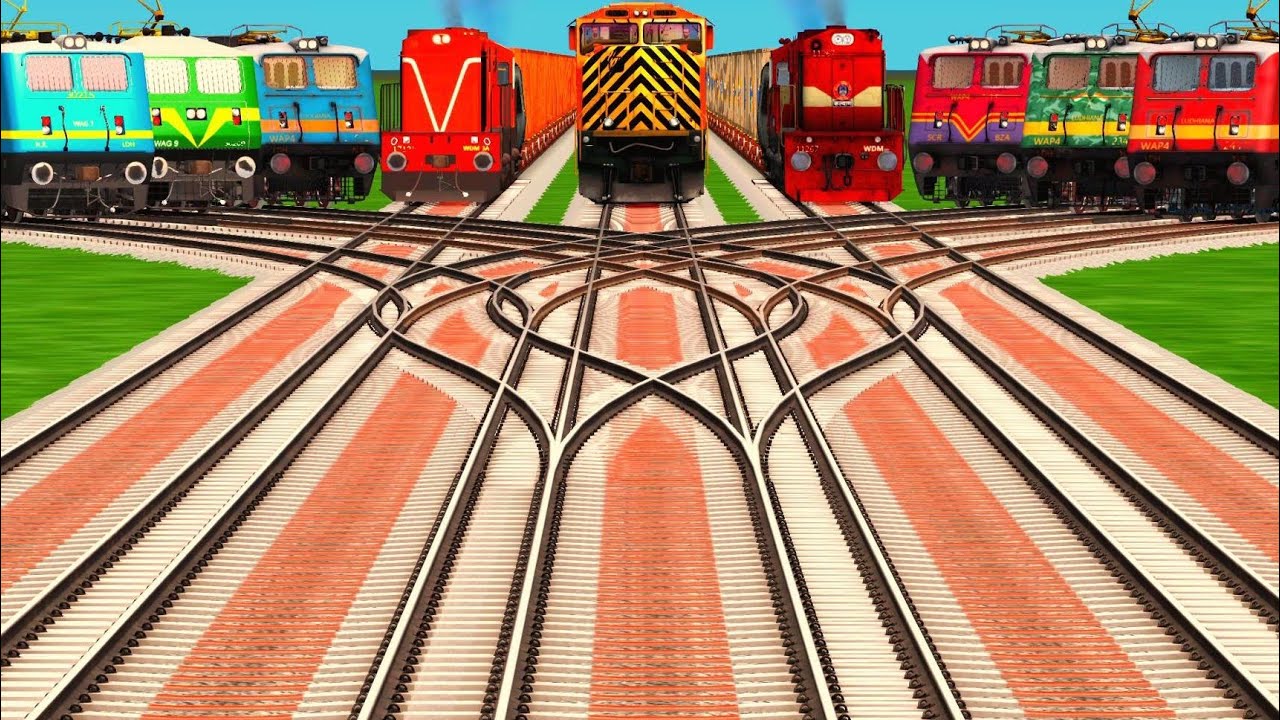 Train Crossing Railroad At High Graphics Diamond Tracks ll Bumpy Curves Railroad Track l train video