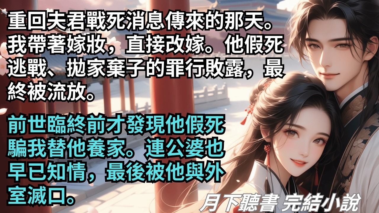 【完結小說】重回夫君戰死消息傳來的那天。我帶著嫁妝立馬改嫁。他假死逃戰、拋家棄子的罪行敗露，最終被流放。前世臨終前才發現他假死騙我替他養家。#一口氣看完 #完整版 #古言小說 #小說 #爽文 #完結