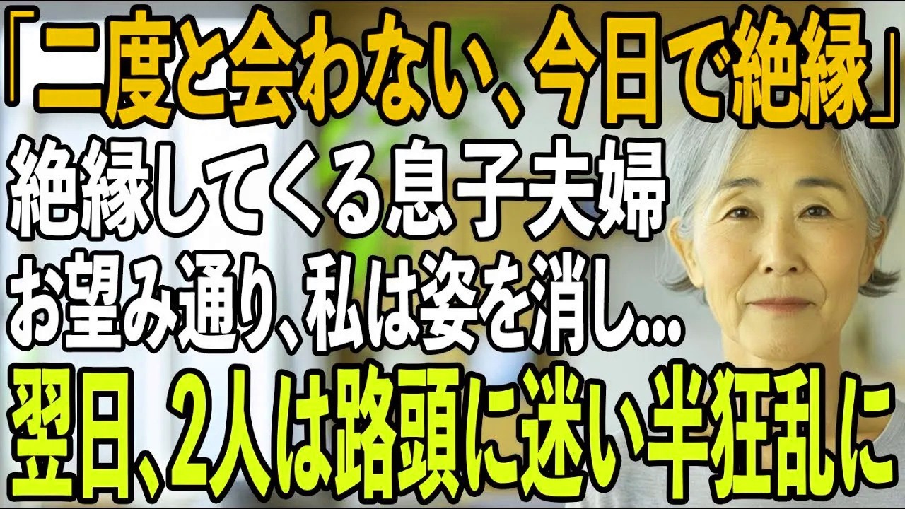 「二度と会わない、今日で絶縁」息子夫婦からの突然の絶縁宣言。孫にも会わせてもらえないお望み通り私は静かに微笑み姿を消した