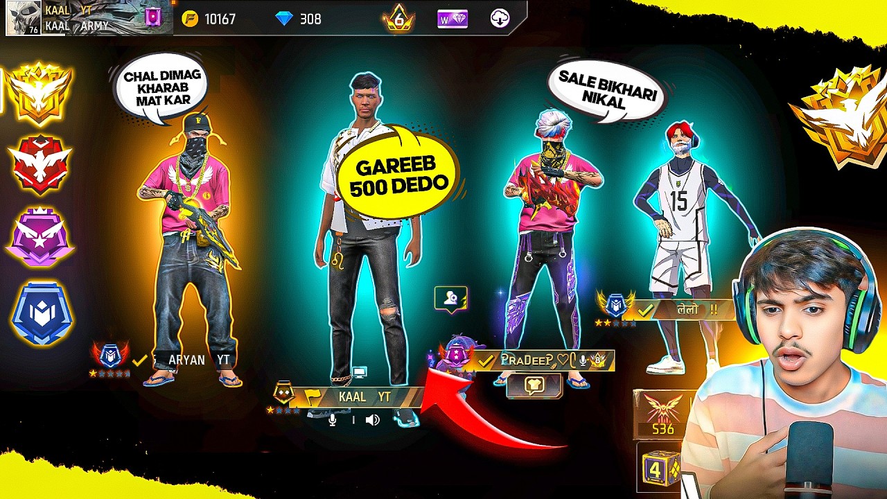 CUTE V BADGE GRIL STREAMER VS KAAL YT ON CS RANKED😱 1 VS 4 👿 GARENA FREE FIRE