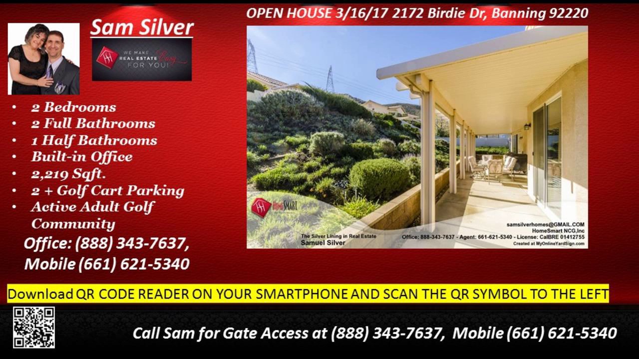 92220 house with 2 bedrooms for sale Banning 92220 Sam Silver of HomeSmart (888)343-7637