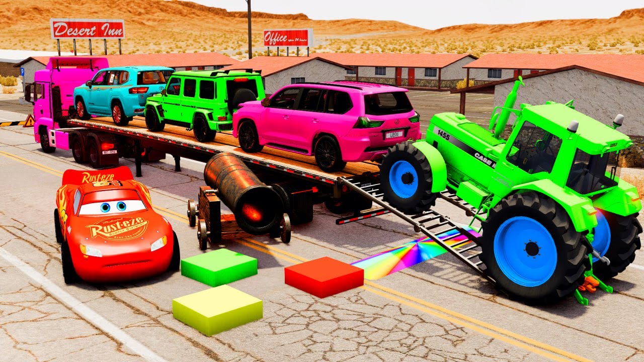 Flatbed Truck McQueen | Transportation with Truck - Pothole vs Car #18 | BeamNG.Drive Gameplay