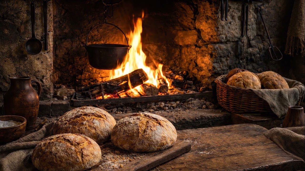 Medieval Bakery by the Hearth 🍞🔥 Crackling Fire Ambience for Sleep, Relaxation & Cozy Comfort