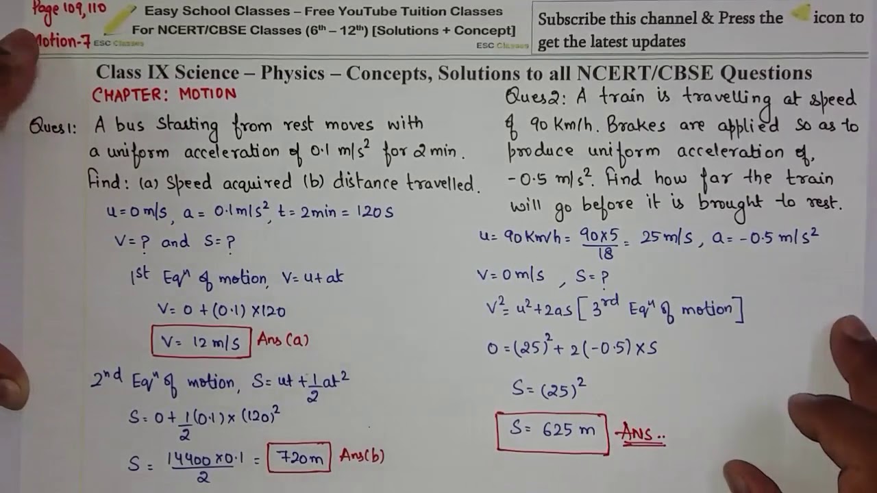 Chapter 8 Motion NCERT Page 109-110 Exercise Questions Solutions in Hindi - Class 9 Physics Science