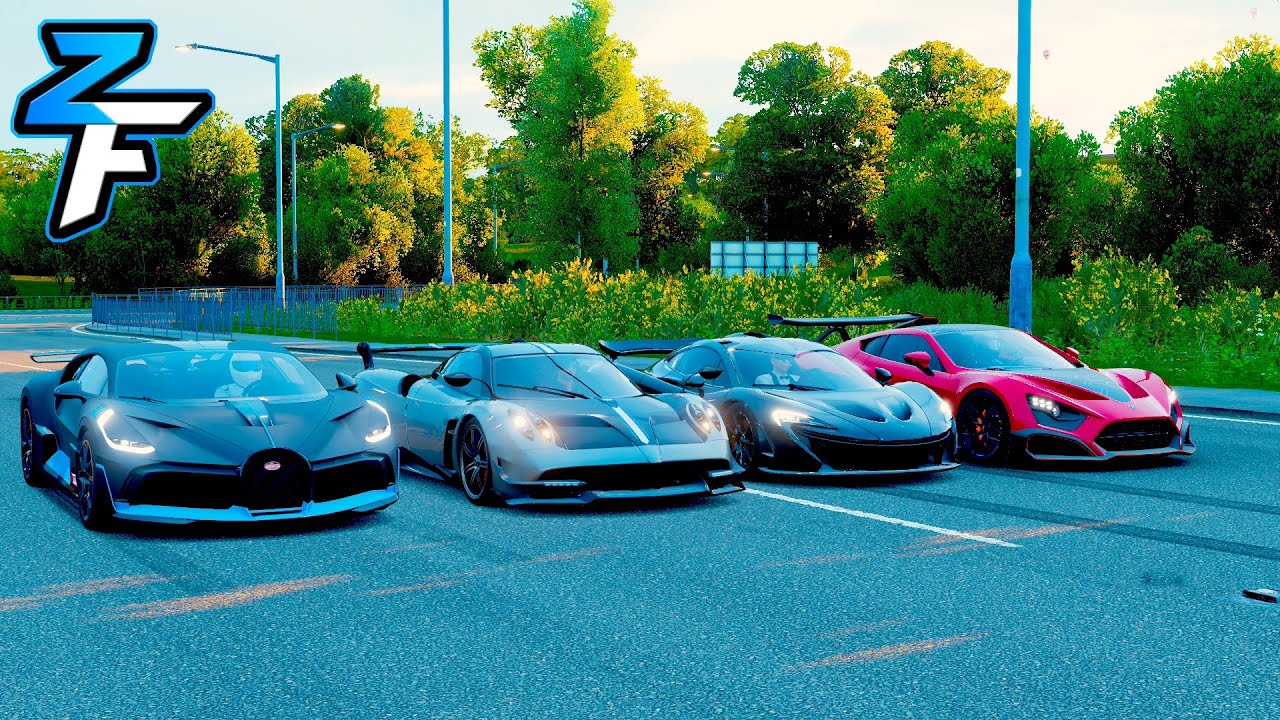 Zenvo TSR-S vs Bugatti Divo vs Pagani Huayra BC vs McLaren P1 Drag Race | Forza Horizon 4