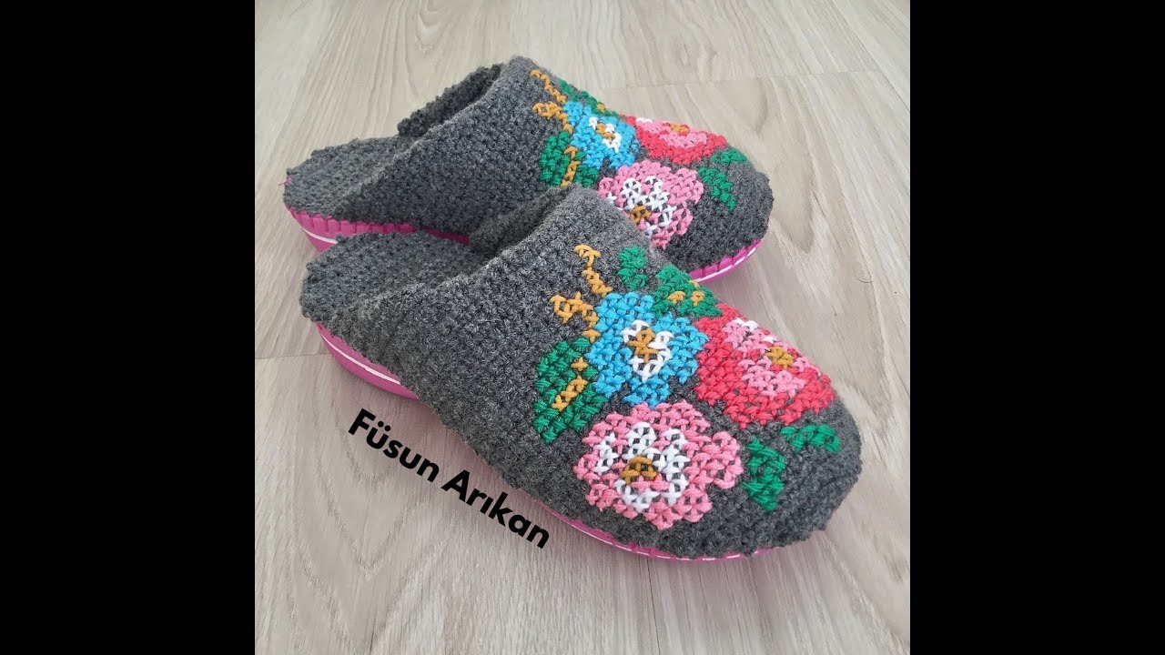 ÖRGÜ TIĞ İŞİ EV TERLİĞİ / PATİĞİ YAPILIŞI  / ESKİ TERLİK YENİLEME (CROCHET SLİPPERS TUTORİAL))