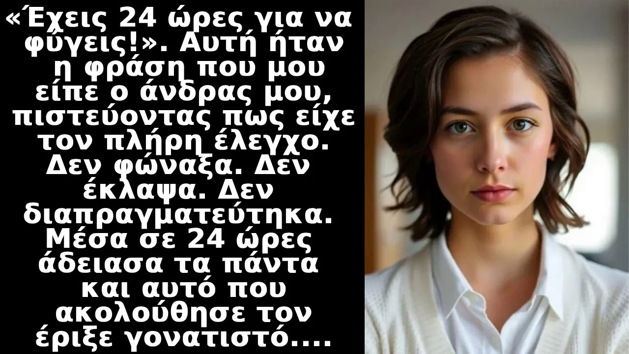 24 ώρες για να φύγεις! μου είπε ο άνδρας μου Σε 24 ώρες το άδειασα και αυτός κατέληξε γονατιστός