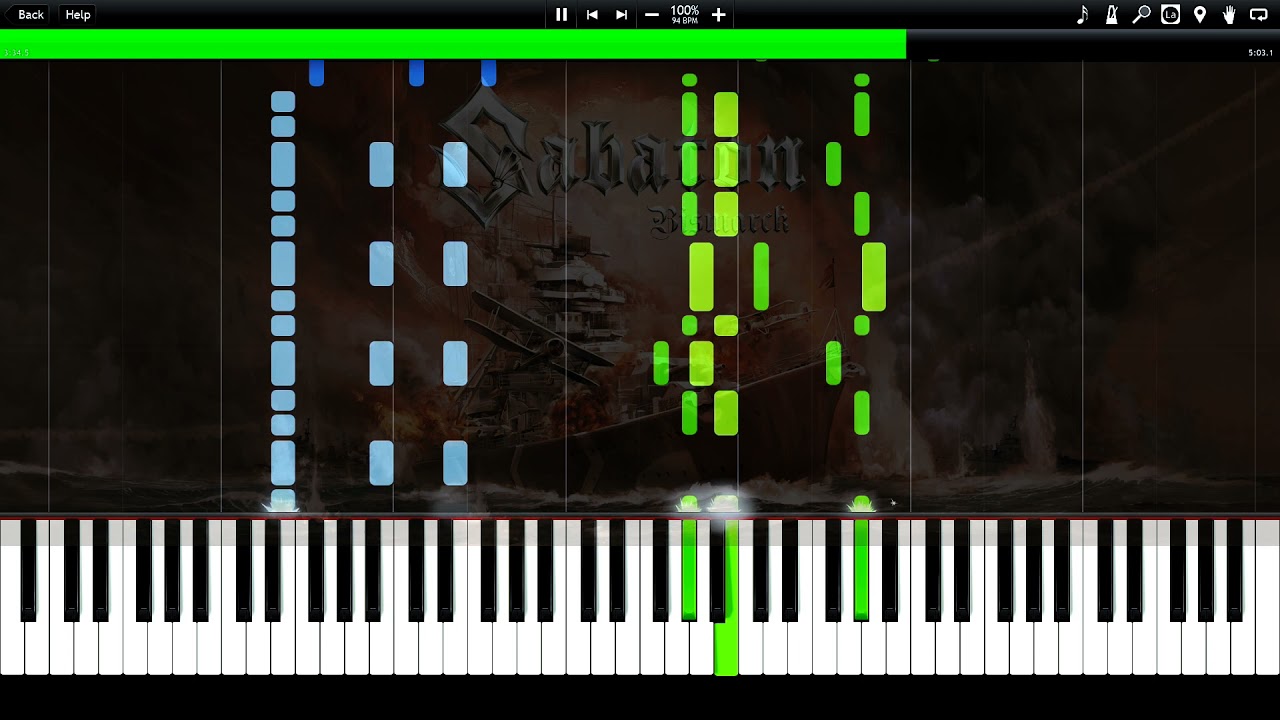 Sabaton - Bismarck Synthesia Piano Tutorial (midi) //Lemonzze