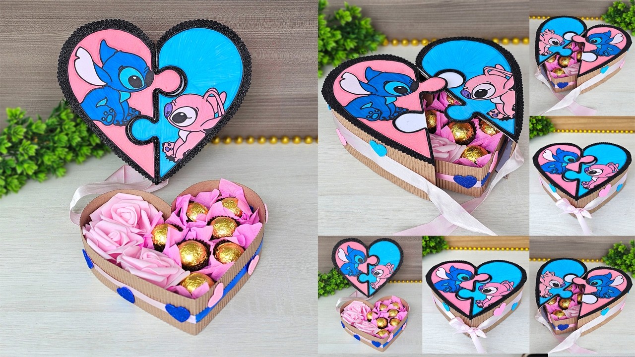 Te comparto esta hermosa idea para hacer una cajita llena de amor STICH Y ÁNGELA