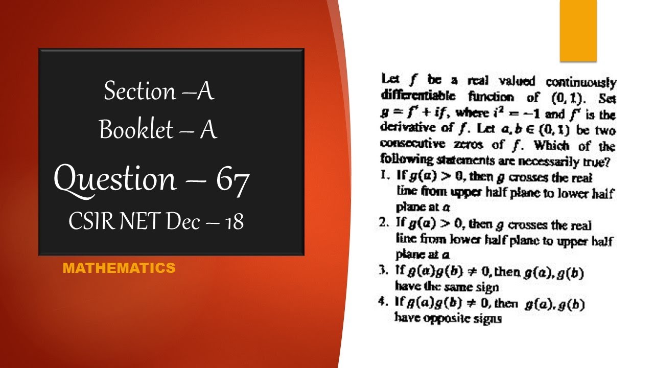 CSIR NET MA Solution Dec 2018 | Question 67 | Real Analysis | Rolle's Theorem | Intermediate Value