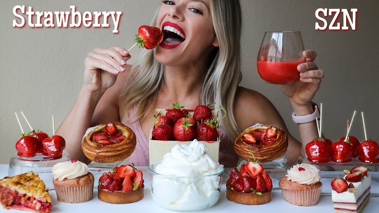 Strawberry MUKBANG | Fresh Strawberry, Tanghulu, Pastries, Cupcakes and Strawberry Rhubarb Pie!