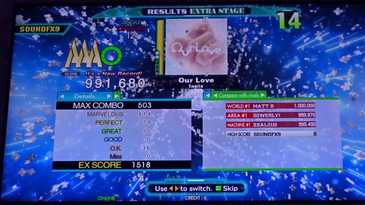 Our Love - DIFFICULT (12) - AAA#170 (SR Full Combo) on Dance Dance Revolution A20 PLUS (AC, US)