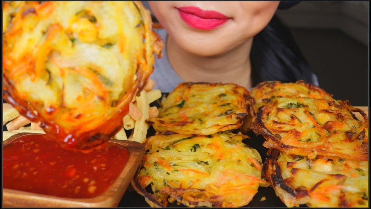 ASMR CRISPY VEGETABLE PANCAKES | CRUNCHY POTATO STRAWS | EATING SOUNDS | NO TALKING