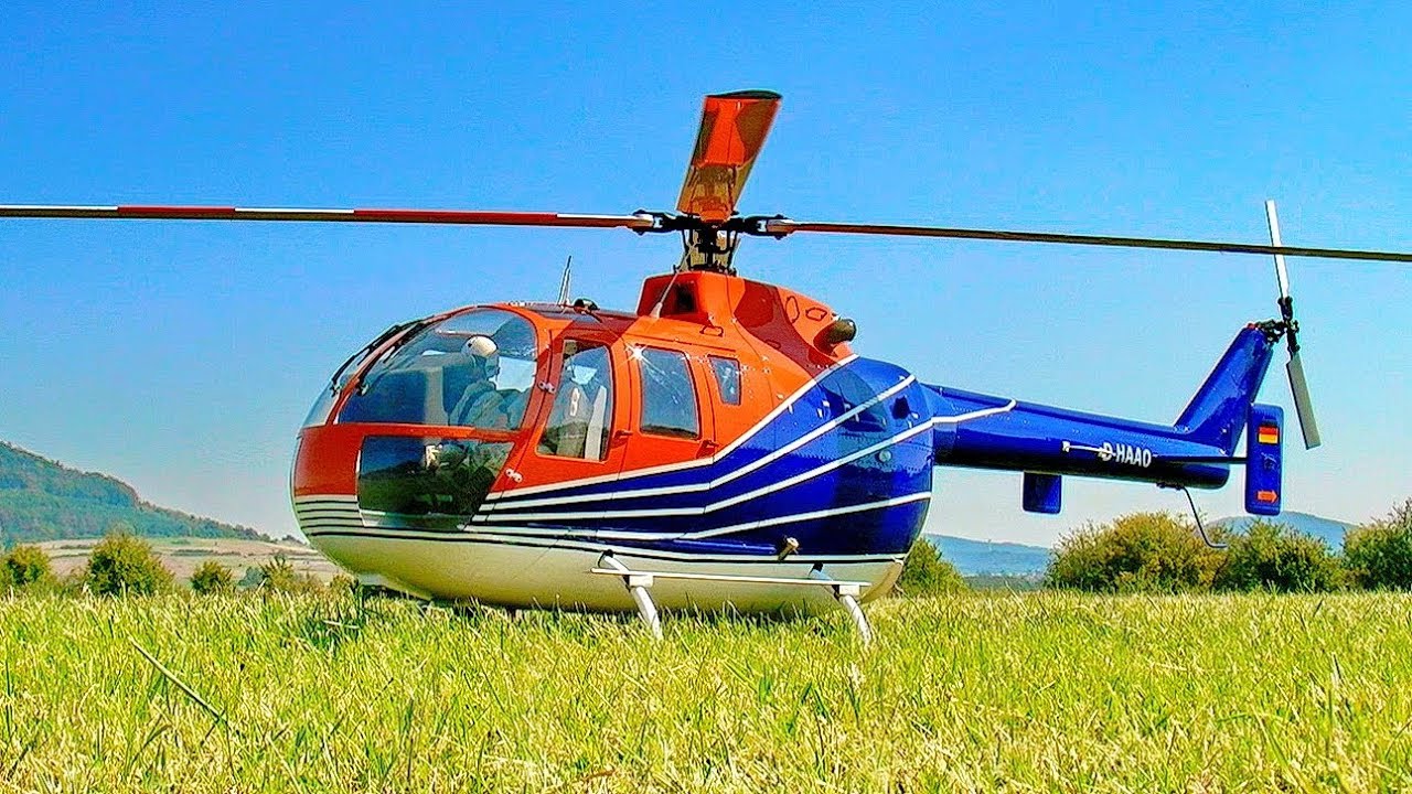 NICE RC BO-105 SCALE MODEL ELECTRIC HELICOPTER FLIGHT DEMONSTRATION