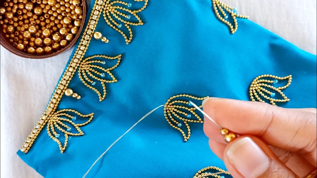 New and Unique Lotus Aariwork sleeve design with normal needle 