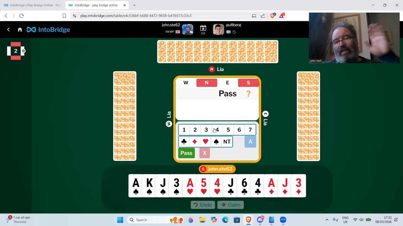 5 hands against a top bridge player Daniel Gullberg - 8th March 2026