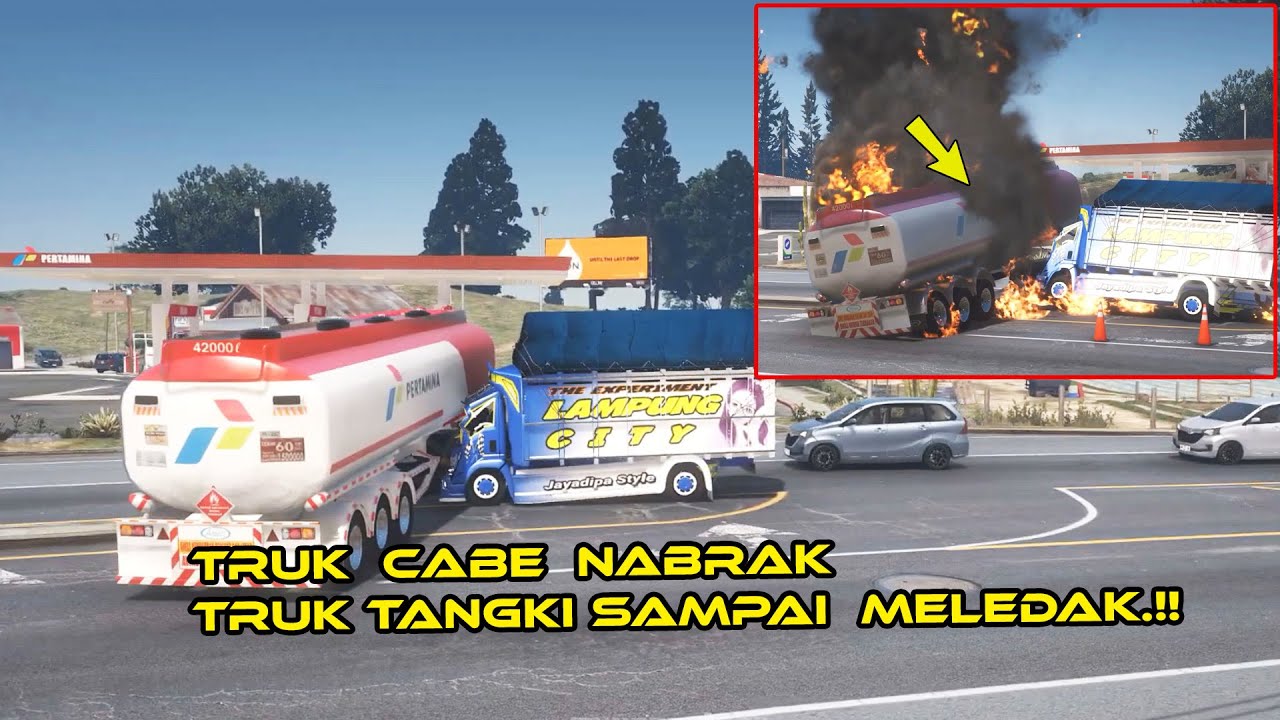TRUK CABE TABRAK TRUK PERTAMINA DAN MELEDAK !!!