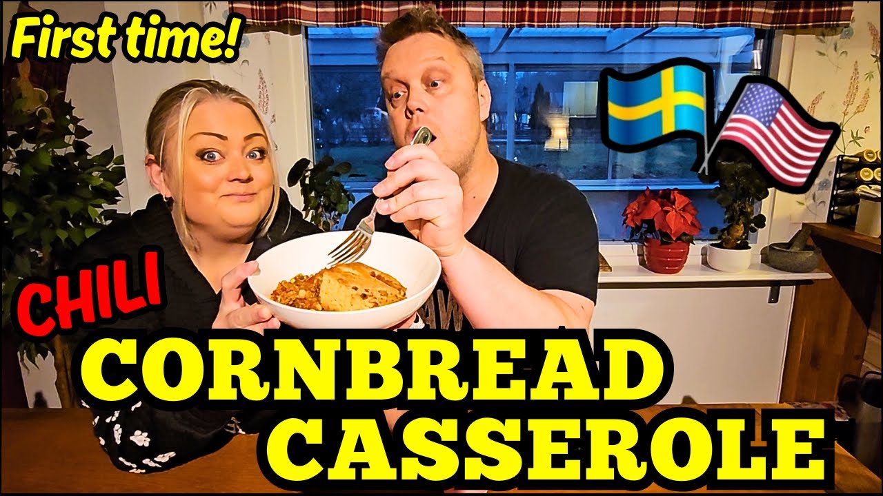 First time!! Swedish couple tries Chili Cornbread Casserole!