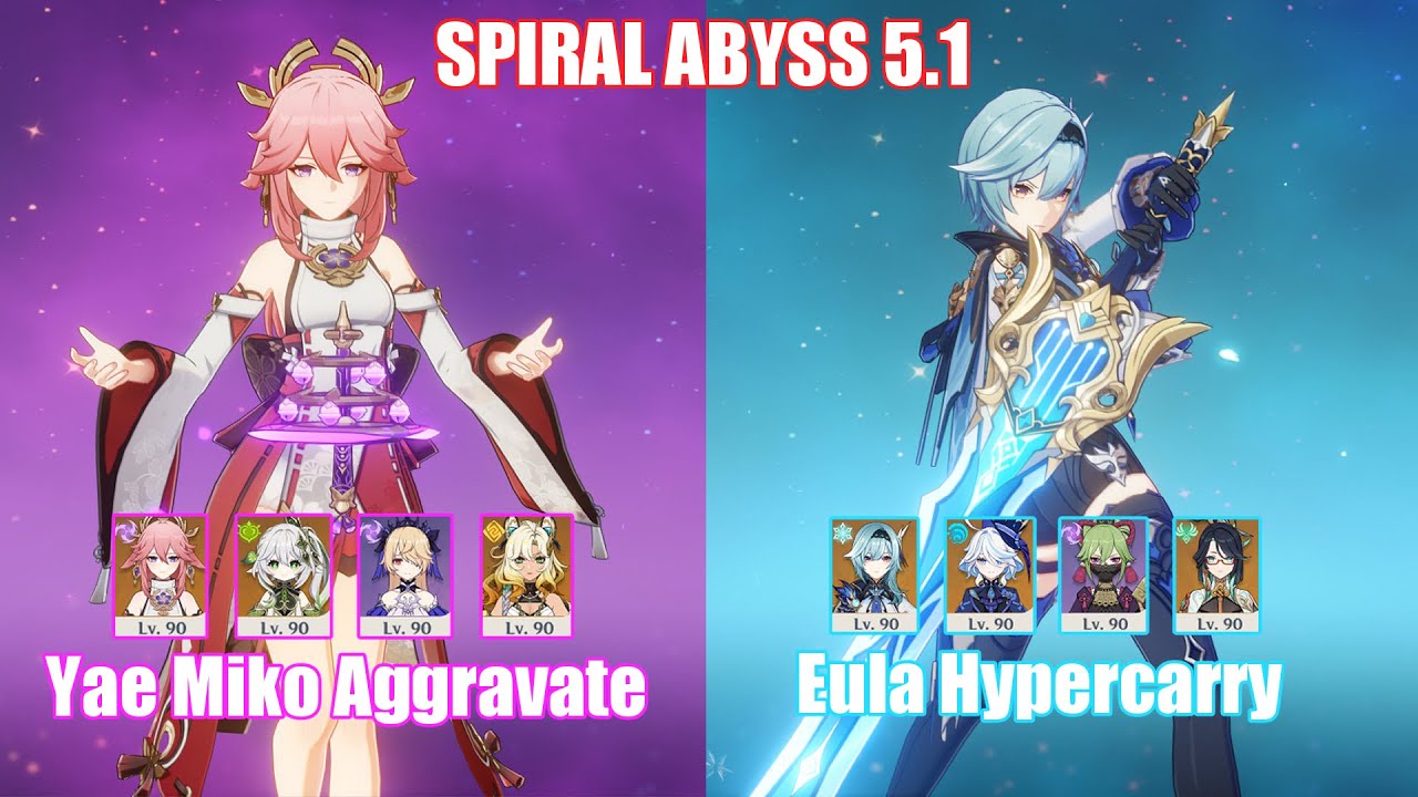 C0 Yae Miko Aggravate & C0 Eula Hypercarry | Spiral Abyss 5.1 | Genshin Impact