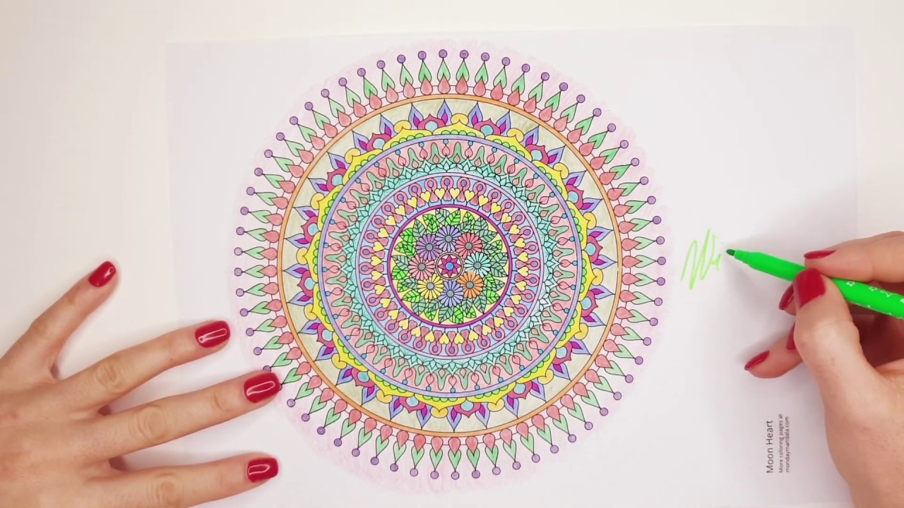 Mandala coloring with colored pencils and markers | Chill piano music