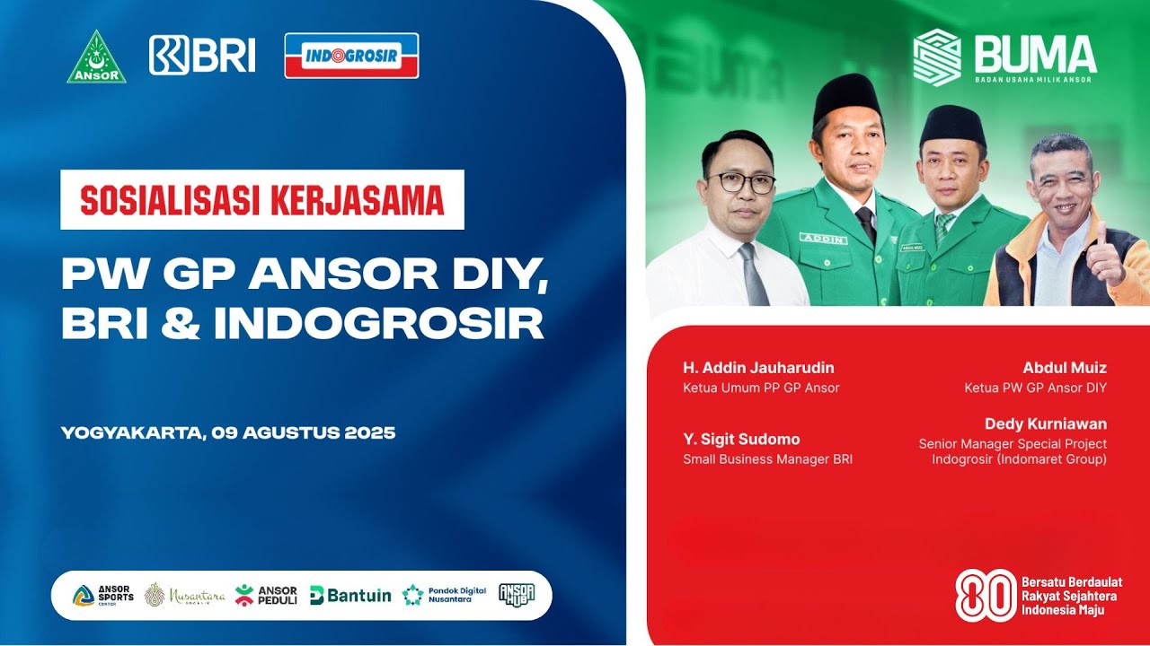 🔴 LIVE: Sosialisasi Kerjasama PW GP Ansor DIY, BRI & Indogrosir