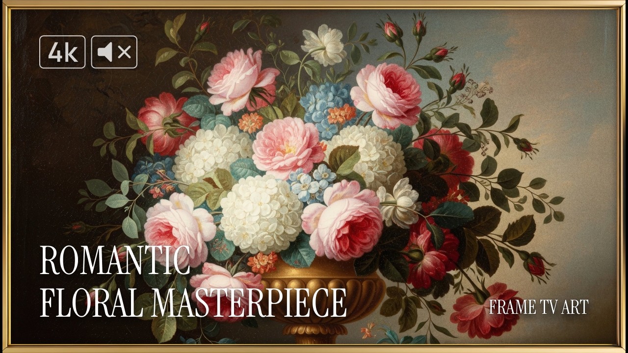 Luxurious Pink Roses & Gold Urn Frame  TV Art 4K | Romantic Floral Masterpiece for TV | No Music