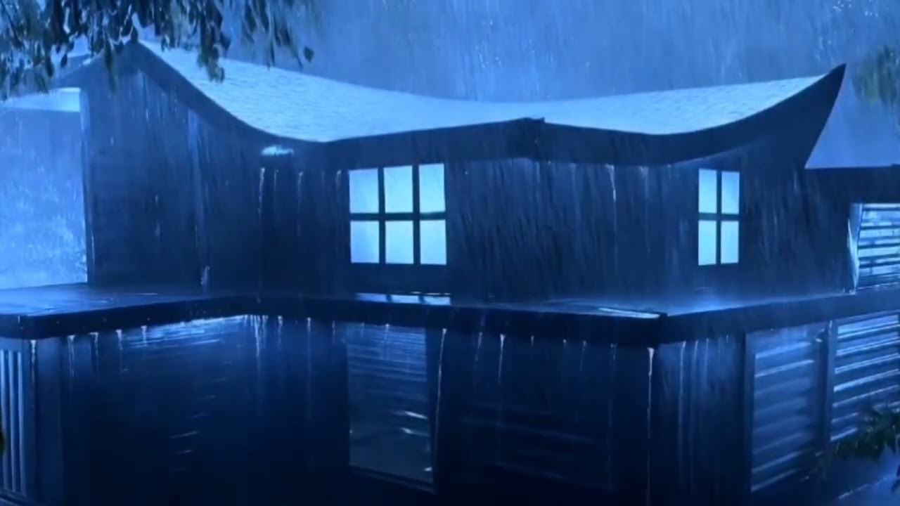 Goodbye Stress to Sleep Instantly with Heavy Rain & Thunder on Old Metal Roof in Rainforest at Night