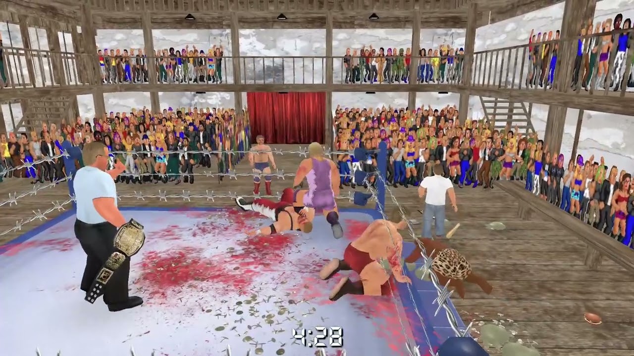 Barbed Wire 10 Man Battle Royal (SOMEONE LOSES THEIR HAND) - Wrestling Empire