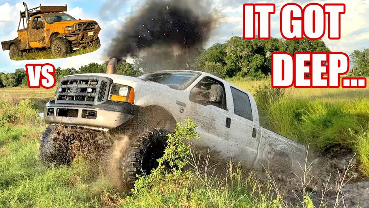 Бюджетный Bogger против желтого грузовика TEXAS. 6.0 Powerstroke против 7.3 Powerstroke... Дождь ...
