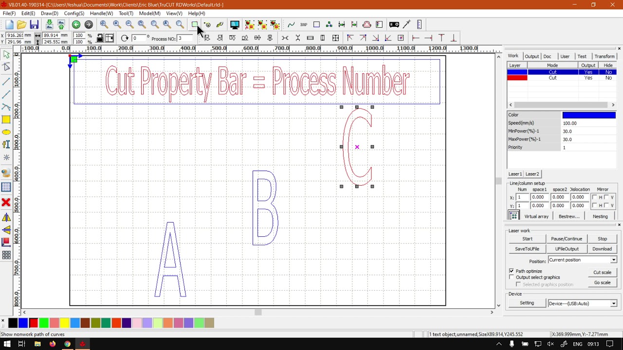 TruCUT RDWorks Cut Orders with Process NO (Part 7) Cut Property Bar Video Mini-Series