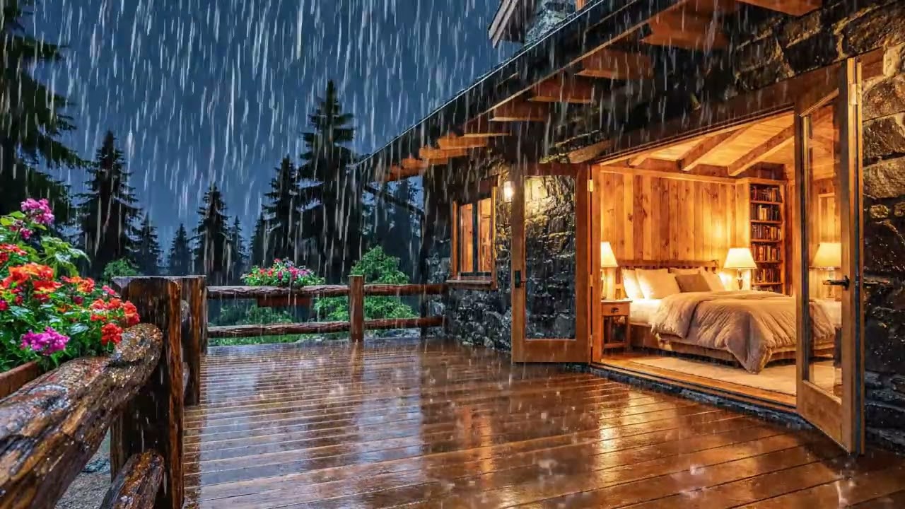 Ancient Forest Cabin in Heavy Rain | 3 Hours Pure Rain Sounds | Sleep Study Relax