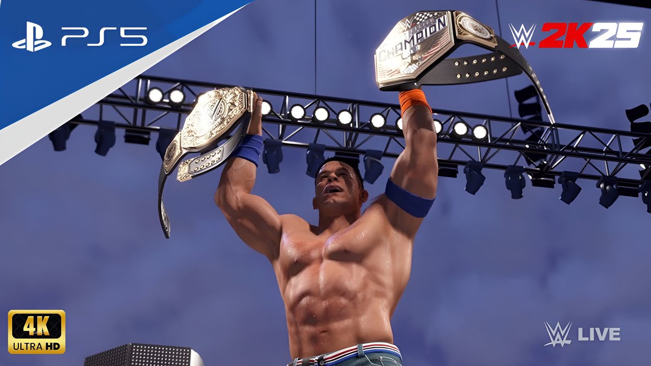 WWE 2K25 - John Cena 👋🏼 Wins The Double CHAMPIONSHIPS | DESTROYED The Rock & Stone Cold | PS5 [4k60]