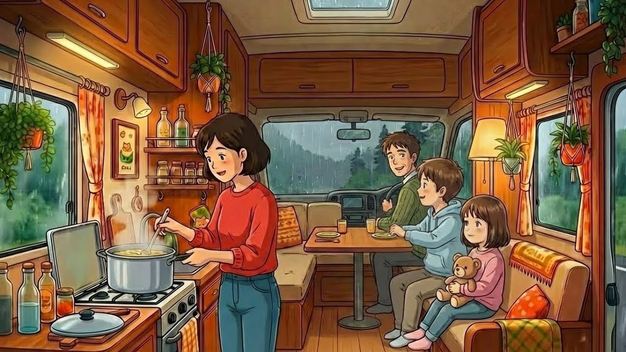 A Rainy Day in Our Mobile Home: Cozy Moments Together | Ghibli-Style Video
