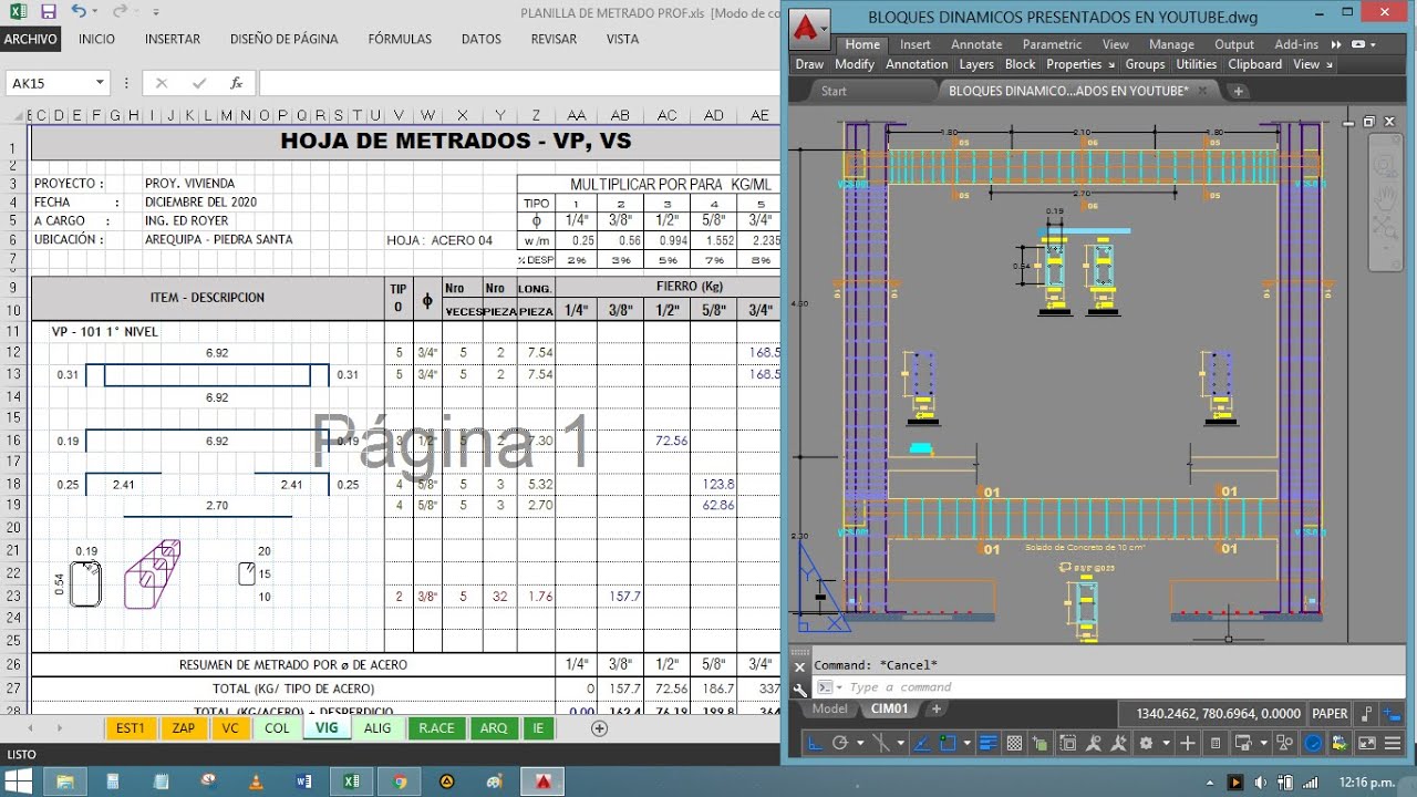 METRADO DE ACERO EN VIGAS PRINCIPALES