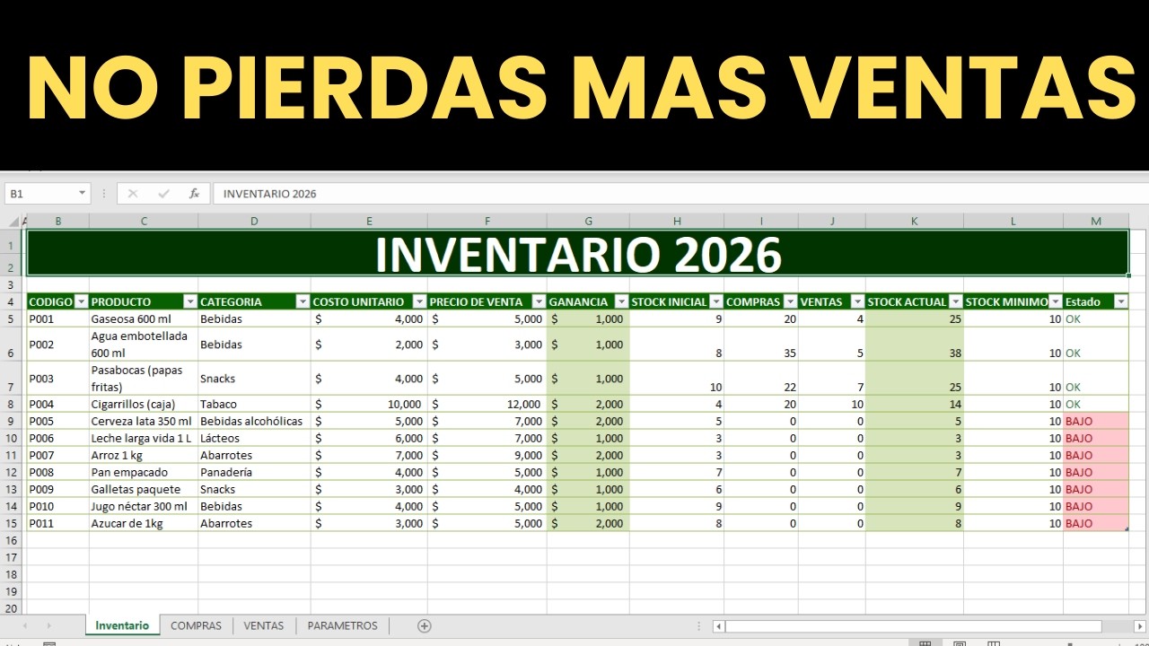 C&oacute;mo llevar CONTROL DE INVENTARIO en Excel para  negocio peque&ntilde;o (2026)| Inventory System in Excel