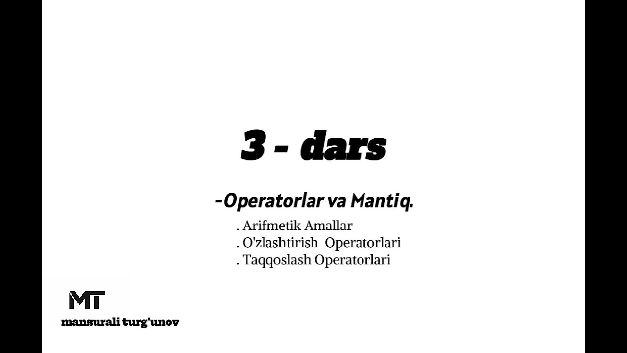 3-dars Operatorlar va Mantiq #php