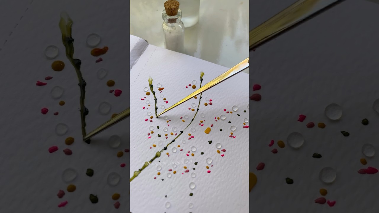 Simple watercolor flowers - with water droplets and a palette knife.
