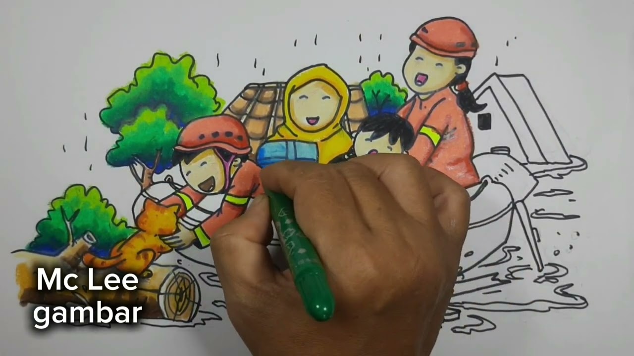 Tutorial Menggambar Bencana Alam//Kartun Bencana Alam// Kartun Banjir
