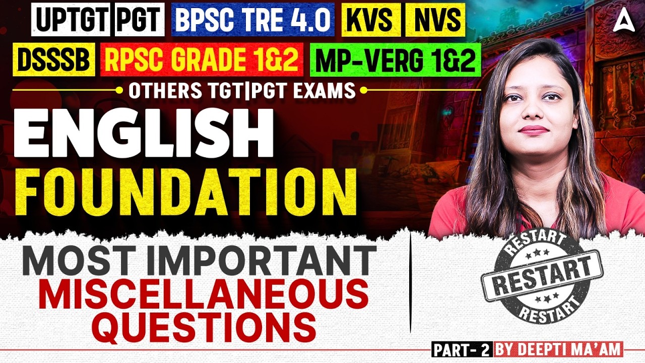 English Foundation Batch | Top Miscellaneous Questions Practice (Part-2) | For UPTGT/PGT