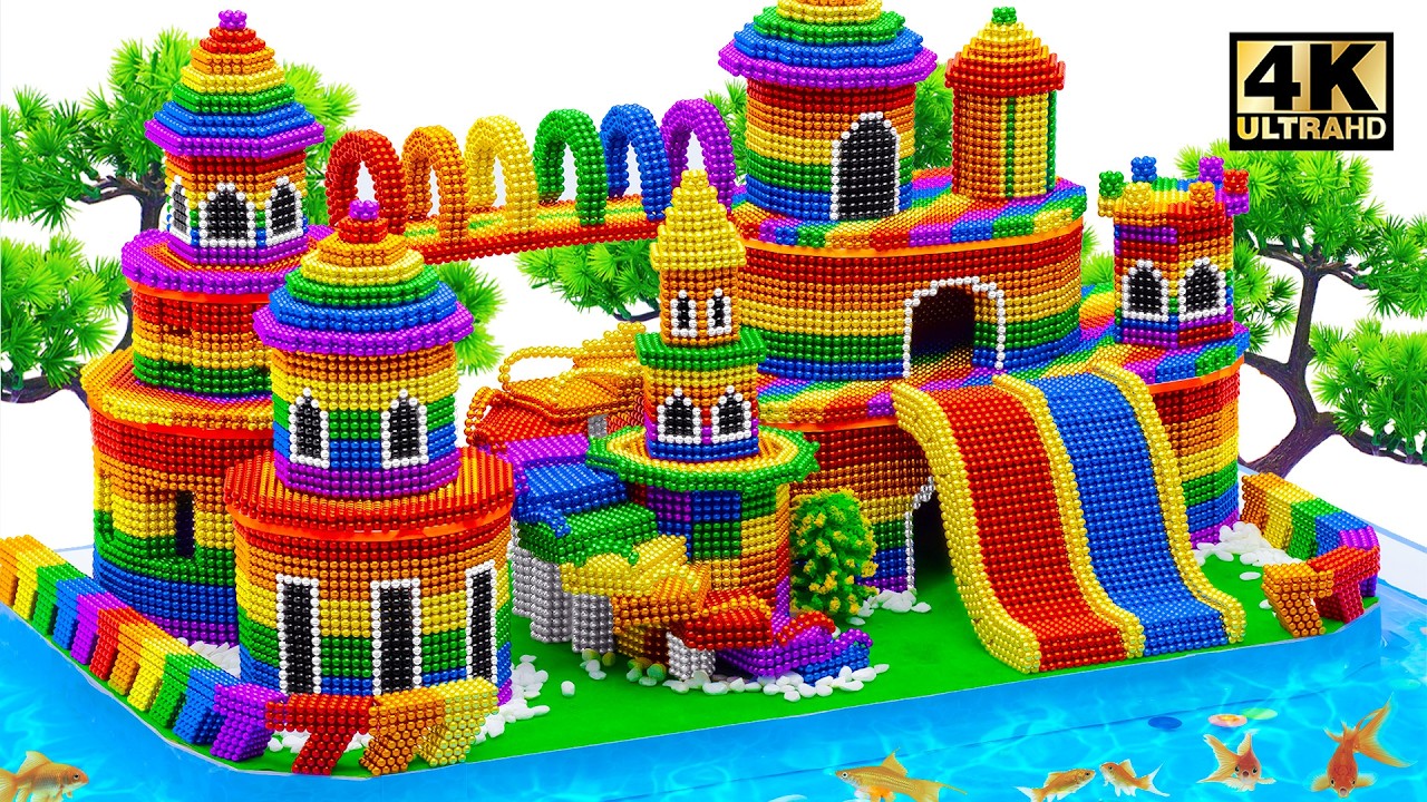 How To Make New Castle Have Funny Slide And Aquarium Around From Miniature Magnetic Balls