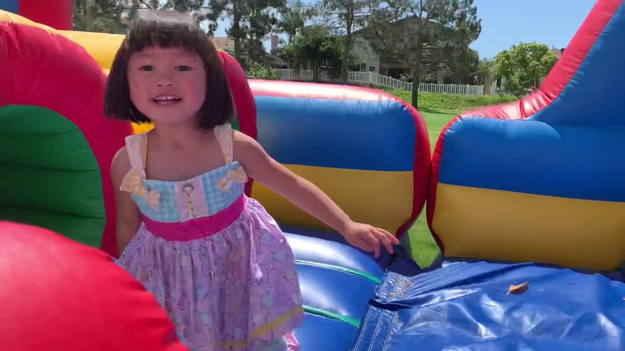 Bears having fun climbing and sliding down a bounce house slide! MAMA NEEDS A BREAK!