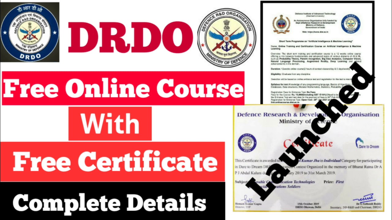 DRDO Free Course With Certificate। Free Government Course With Certificate।।