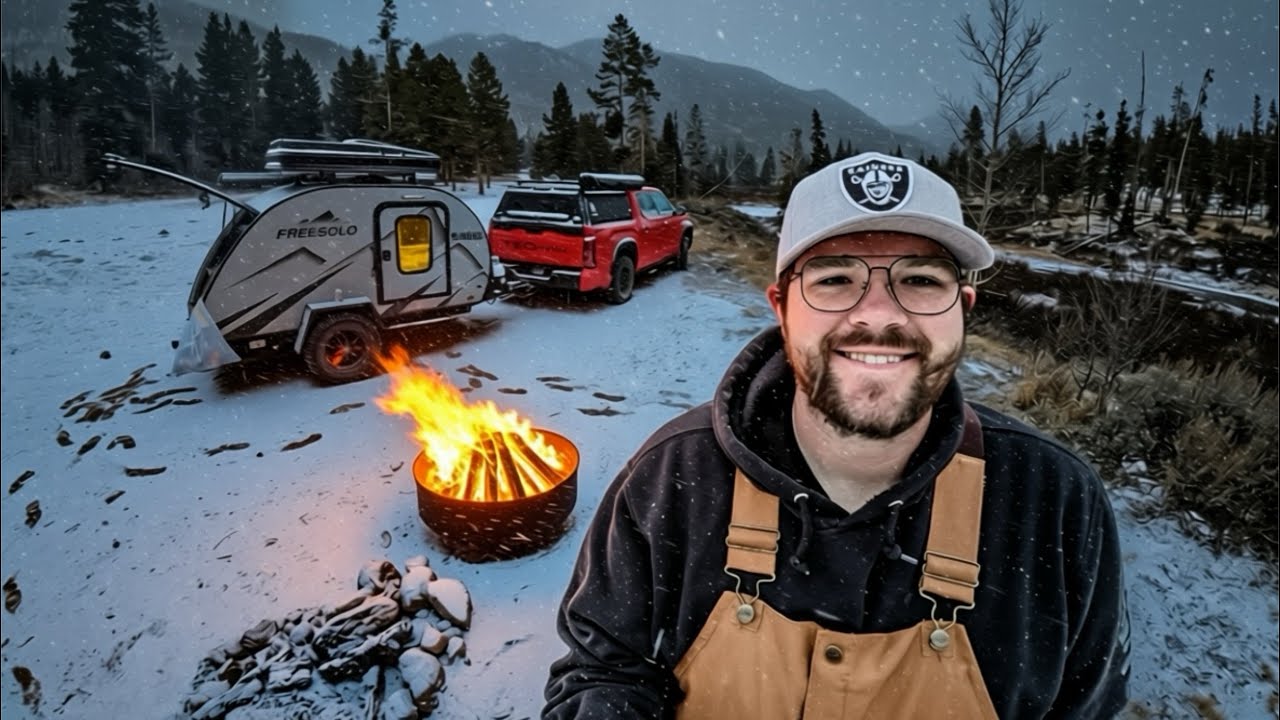 SOLO Camping in a Surprise SNOWSTORM | Cozy Teardrop Camper