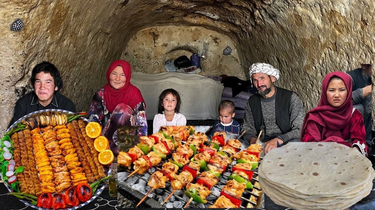 Life Inside a Rural Cave in Afghanistan | Cooking delicious Kebab Traditional Village Mountain Life